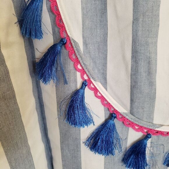 Soleil Open Back Tassel Striped Long Sleeve Mini Dress Size medium - Picture 8 of 10